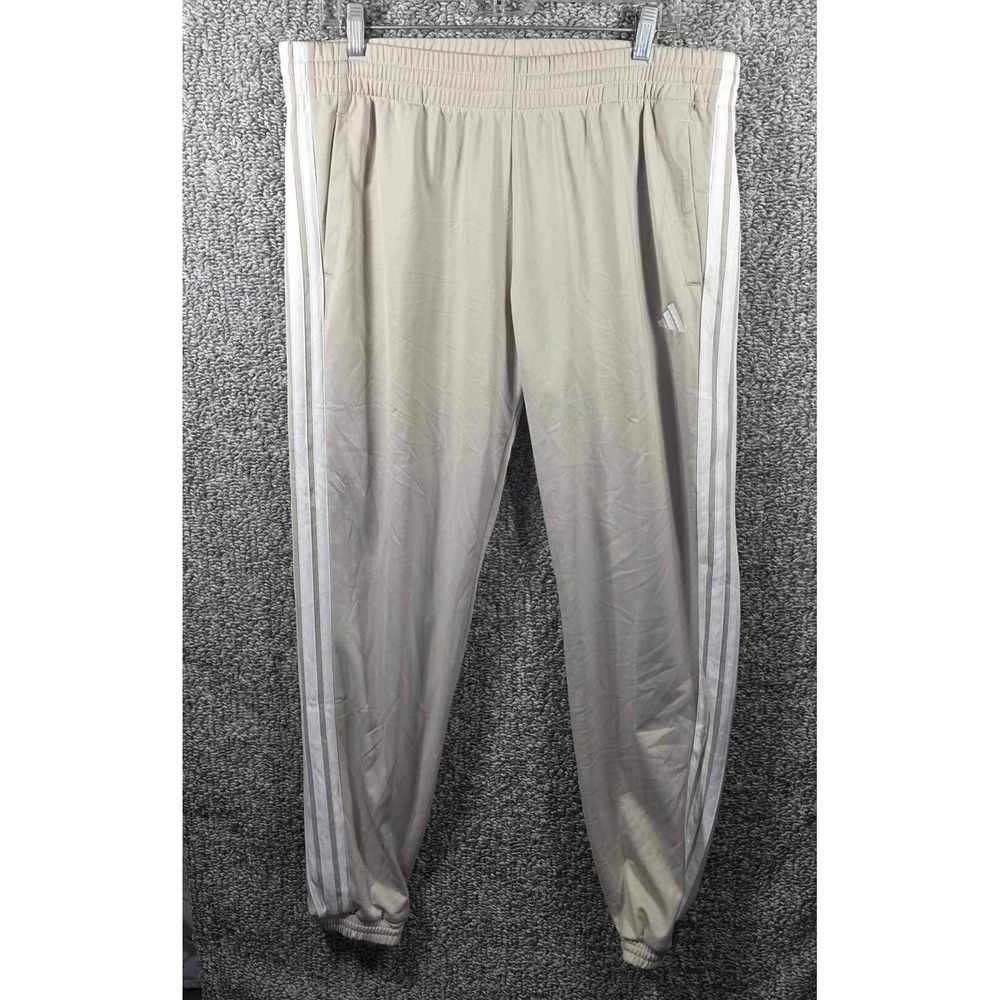 Adidas Track Pantsโ Beige Tan Three Stripe Joggers Mens size XL